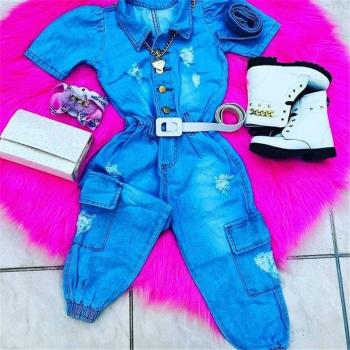 Short Sleeve Denim Jumpsuit for Baby Girls (1-6 Years)