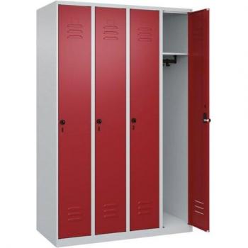 C+P Spind Classic Plus 4 Abteile lichtgrau/rubinrot 1850 x 1200 x 500 mm