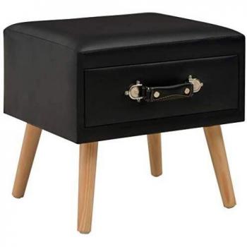 Faux Leather Bedside Cabinet Black 40x35x40 cm