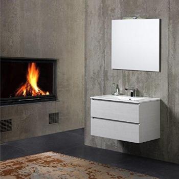 Mobile bagno sospeso Kiamami Valentina 80 cm, bianco Berlin, con cassetti e lavabo in ceramica