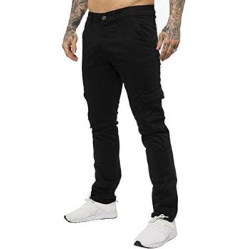 Enzo Slim Fit Black Stretch Cargo Chinos – 32R