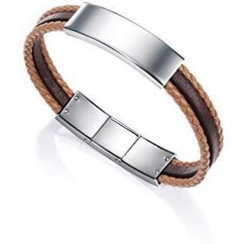 Pulsera de acero y piel marrón Viceroy para hombre