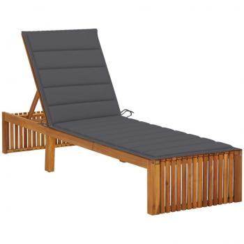 Chaise longue en bois d'acacia, coussin marron et anthracite