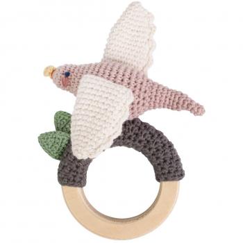 Vogel‑Ring‑Rassel aus Holz – Sebra Häkelmodell