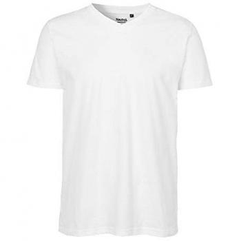 Neutrales Herren-T-Shirt mit V-Ausschnitt, weiß, Gr. M