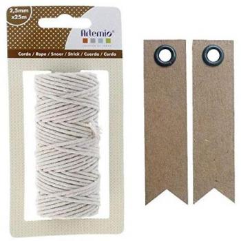 Crafting Essentials: Beige Cotton Twine for Macramé, 25m & 20 Kraft Pennants