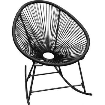 VidaXL Sedia a Dondolo Esterna di Design in Nero, con Struttura in Metallo e Rivestimento in Polyrattan per Patio o Balcone