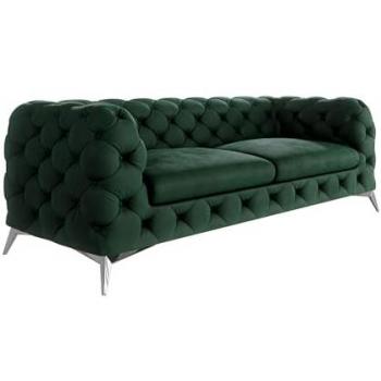 S‑Style Möbel Chesterfield „River“ – 3‑Sitzer, Grün‑Samt, robuste Metallfüße