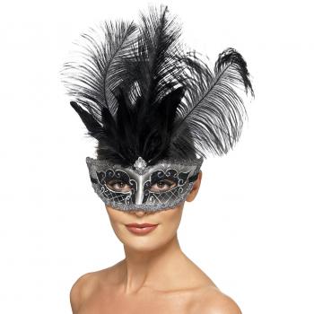 Feathered Venetian Women’s Mask – SMIFFY’s Schwarze Variante