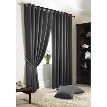 Madison Charcoal Grey Eyelet Curtains with Ring Top by Alan Symonds