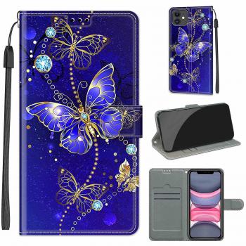 Étui Foxdock pour iPhone 12 avec Fermeture Magnétique Papillon Bleu