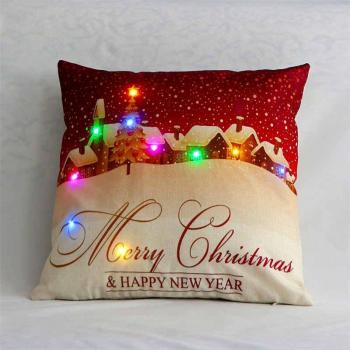 LED Winter Joy Flax Pillow Decor