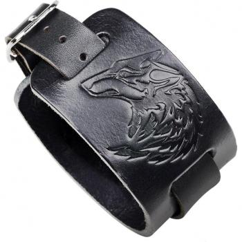 Brazalete de cuero con cabeza de lobo en relieve, para hombre, estilo Punk Rock