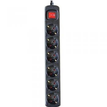 Base múltiple 6 enchufes con interruptor, cable 1,5m, color negro