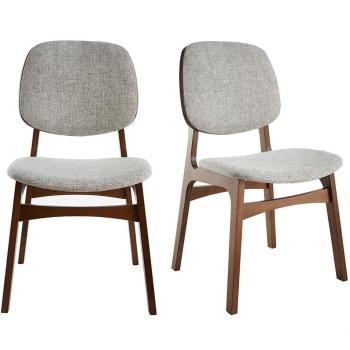 Chaises Vintage Miliboo – Pack 2 – Tissu Gris Clair et Bois Foncé