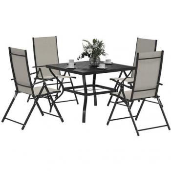 Khaki Metal Top Table and Folding Chairs Garden Dining Set