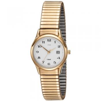 JOBO Damen Armbanduhr Quarz Analog gold vergoldet Flexband mit Datumsanzeige