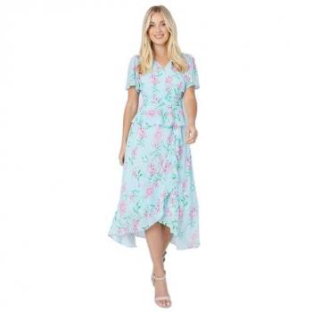 Petite Floral Ruffle Peplum Midi Dress for Women