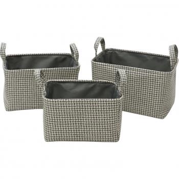 JVL Silva Rectangular Fabric Storage Baskets with Handles Set of 3 Grey