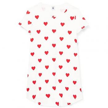 Chemise de nuit cœur petite fille coton blanc marshmallow/rouge Terkuit 2A