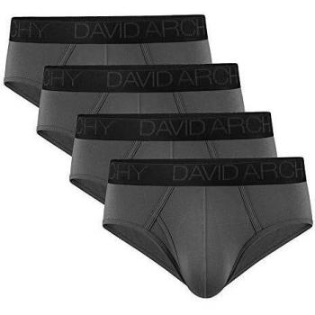 Men’s Soft Breathable Bamboo Briefs with Pouch – 4 Pack, Dark Grey (David Archy)
