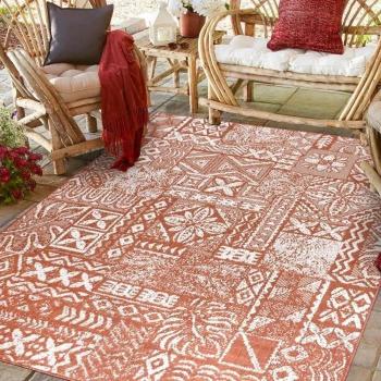 Tapis extérieur kilim réversible 120x170 cm ETNO terracotta et crème