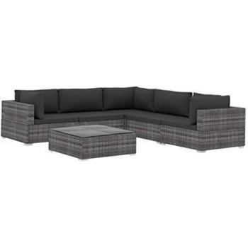 6-tlg. Garten-Lounge-Set in Grau mit hochwertigen Auflagen aus Poly Rattan