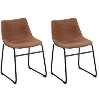 Juego de 2 Sillas de Comedor Tapicería de Tela Marrón con Patas Negras Estilo Retro Rústico Batavia