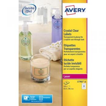 Avery L7782-25 Crystal Clear etiketten 63,5 x 38,1 mm, 525 stuks