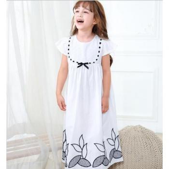 Pijamas de dormir para niñas, algodón, lazo blanco, bordado de flores, 6-12 años