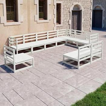 Juego de Muebles para Jardín VidaXL 10 Piezas en Blanco Pino