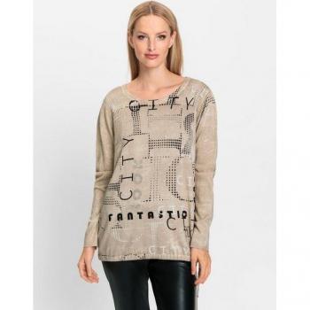 Heine Rundhalspullover – Schwarz mit Sesam‑Print