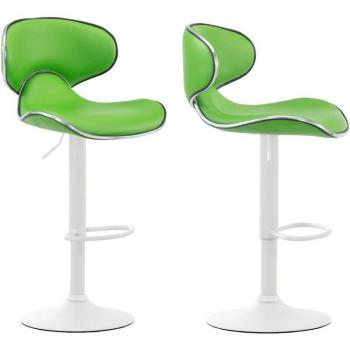 Tabourets de bar 2 pièces, style moderne, pieds en métal blanc mat, assise synthétique verte