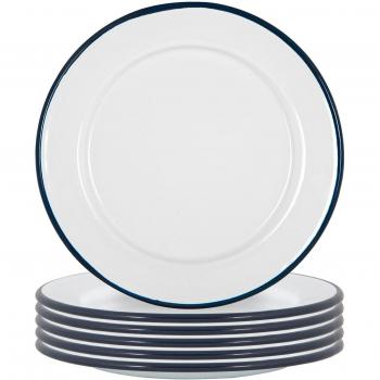 Navy 20cm White Enamel Side Plates Pack of 12