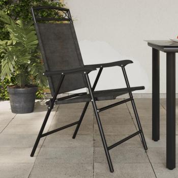 2 pcs Folding Garden Chairs Melange Grey Steel and Textilene vidaXL
