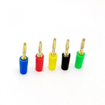 5 Pack of 2mm Male Banana Plug Connectors, Brass, Gold Plated