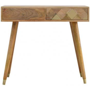 Solid Wood Writing Table with Gold Brass Insert and 2 Drawers
