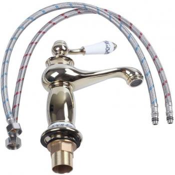 Chrome and Gold Single Handle Kitchen Faucet with Copper Ceramics