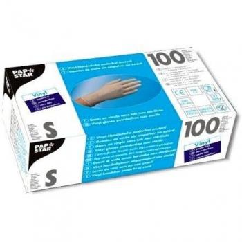 Papstar 100‑Stück-Paket: Vinyl-Handschuhe natur, Größe S, Artikelnummer 12232
