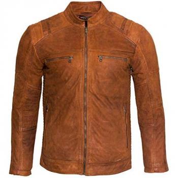 Vienna 4XL Men’s Buff Leather Racer Biker Jacket – Tan Infinity Edition