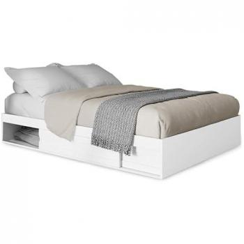 Cadre de lit double SALEM avec rangement et sommier 140 x 190 cm blanc