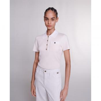 Top de punto con cuello de polo para mujer