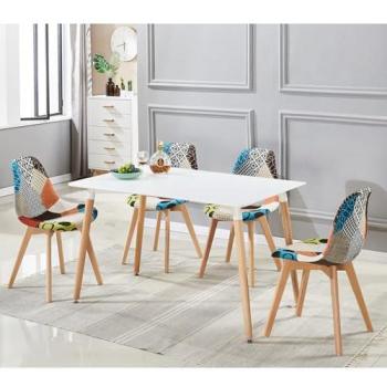Patchwork Halo Dining Set by Life Interiors – Classic White Table, 4 Fabric Chairs