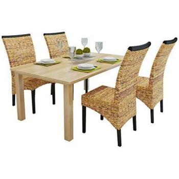 VidaXL Dining Chair Collection: 4 Abaca and Mango Wood Chairs