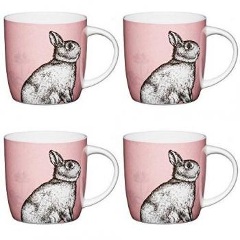 KitchenCraft Rabbit Print Barrel Mugs, Set of 4