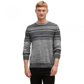 Streifenpullover STREET ONE MEN, Herren, Gr. M (50), grau (stone grau melange), Web, 60% Baumwolle, 40% Polyester, gestreift, casual, gerade hüftlang, Rundhals, Langarm Bündchen, Pullover, mit Rundhalsausschnitt