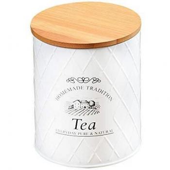 Kesper Kleine Teedose, Landhausmotiv, 11 x 11 x 13.5 cm, weiß/braun
