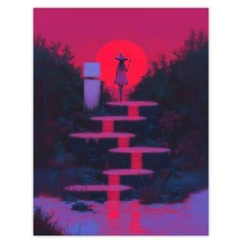 Midnight Witches Glow: Neon Pink Fantasy Canvas – 24W by 32H