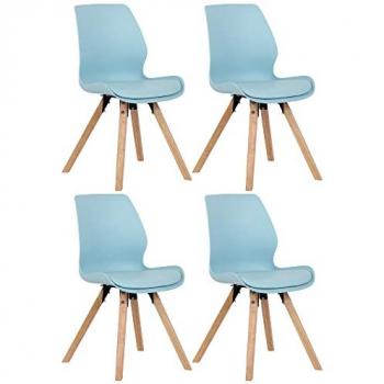 Set di 4 sedie Luna blu con struttura in legno
