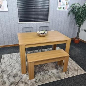 Dining Table Set with Oak Finish and 2 Tufted Chairs